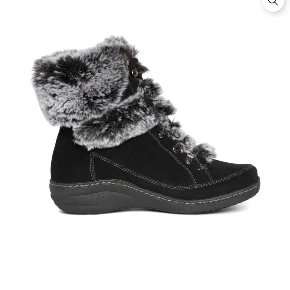 Aetrex Black Faux-Fur Lace-Up Winter Boots